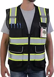 Neopelta Reflective Safety Vest Yellow Mesh, High Visibility Vest with Pockets and Zipper, Construction Vest ANSI Class 2