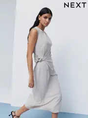 Stone Ruched Drape Gold Hardware Midi Dress (AK3053) | $68