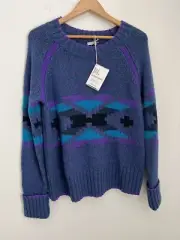 Smart-wool 100% Wool Aztec Blue Desert Orchid Alp Sweater Pullover Large New