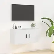 Wall Mounted TV Stand Table for Living Room, Modern Entertainment Center, Media Storage Cabinet, White Televisor Stand Shelf Unit, 80x34.5x40 cm