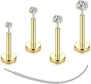 [Chriscoco] 4-8pcs G23 Titanium Ear Piercing Nose Piercing Tragus Helix Conch CZ Piercing Labret Lip Piercing Cartilage Ear Small Piercing Medusa Gold Silver 16G/18G/20G