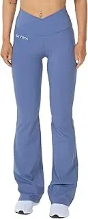 [Divina] Flare Tights, Flared Leg Leggings with Cross-Over Waistband, Perfect for Training, Yoga, Walking and Everyday Wear. Blue S