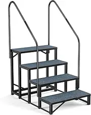 RV Steps Spa Steps with Handrail -4 Step Hot Tub Steps Trailer Steps Mobile Home Stairs for 5th Wheel RV, Trailer, Hot Tub, Pool, Porch with Non-Slip Mats