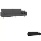 2-Seater Sofa Bed with Two Pillows Wooden Settee Loveseat Black Fabric vidaXL