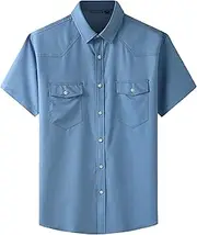 [Generic] Men's Classic Fit Denim Shirt with Functional Flap Pockets - Ideal for Casual and Outdoor Activities