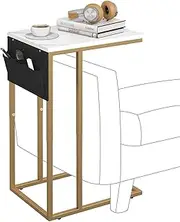 Livofloral Side Table C Shape, Coffee Table for Small Spaces, Side Tables for Living Room, Living Room Table with Metal Frame, for Coffee and Laptop, 40 x 30 x 64 cm, Adjustable Feet, White