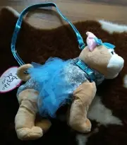 Poochie & Co. French Bulldog Plush Toy Purse Silver Glitter Teal Tan Wht