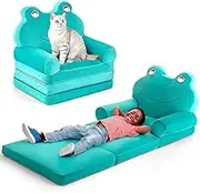 Kids Sofa Comfy, Adorable Animal Toddler Chair, Foldable Kids Couch with Removable Washable Cover, Soft & Breathable Fabric, No Assembly Needed, Foldable Baby Sofa(Green Frog)