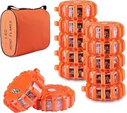 AK [12 Pack] LED Road Flares Safety Flashing Warning Light Roadside Emergency Disc Beacon Kit for Vehicles Boats with Magnetic Base & Hook, Premium Storage Bag (Batteries Not Included) (12)