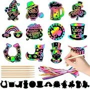 CharmBurst 24 Pieces St. Patrick's Day Scratch Art, Irish Lucky Shamrock Scratch Cards Scratch Paper Craft Set, Hanging Decorations for St. Patrick's Day