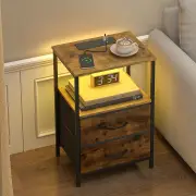 Advwin LED Bedside Table with 2 Fabric Drawers