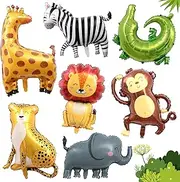 PQCLXUYA Foil Balloon Animals,7 pcs Jungle Safari Animal Balloons,3D Zoo Balloons for Children's Birthday Decoration, Lion Leopard Elephant Giraffe Zebra Monkey Crocodile Animals Balloon Party