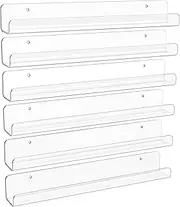 upsimples 6 Pack Clear Acrylic Shelves, 12" Nursery Book Shelves for Wall, Floating Bookshelf for Kids Baby, Vinyl Display, Record Holder, Magazine Rack, Picture Ledge Shelf