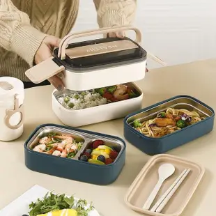 【Dagebeno荷生活】304不鏽鋼掀蓋式保溫餐盒 便攜提把設計附餐具便當盒(單層款1入)