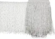 5 Yards/Lot 6 Inch Encryption Sequins Lace Tassel Fringe Trim Trimming DIY Latin Dress Stage Clothes Accessories Lace Ribbon (White)