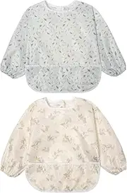 Little Dimsum Baby Bib | Full Sleeved Feeding Bib 2 Pack, Infant & Toddler Waterproof Bib Apron,Food Protection Large Pocket Eating Smock 6-36 Months