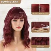Short Bob Wig with Bangs for Women Wigs Synthetic - Wine Red