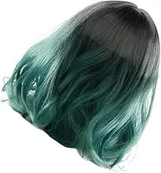 CANIGHT Lace Front Wig Human Hair Short Curly Wig Dark Green Fashionable Cosplay Party Headdress