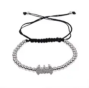 [U.S. Polo Assn.] Luxury Black Zircon Long Tubes&4MM Copper Beads Macrame Men Bracelets&, Bangles for Women Jewelry (Metal Color : AB1220-A2)