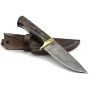 custom handmade damascus steel 9" skinner knife bone handle with brass clip