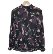 Torrid Black Skull And Floral Chiffon Smocked Blouse Size 0 NWT