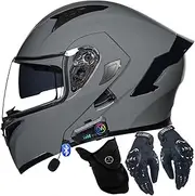 Motorcycle Helmet, Intercom Motocross Helmet Headset. 5.0 Bluetooth, DOT/ECE Approved, with Double Visor, Built-in Speaker, Men Women
