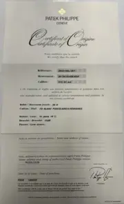 Patek Philippe Authentic Watch Certificate Of Origin Warranty 3802 J Calatrava