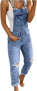 [Kcocoo] Denim Bib Overalls Women, Women's Casual Stretch Adjustable Denim Bib Overalls Ripped Distressed Jeans Pants Jumpsuits, Light Blue, 5X-Large, Light Blue, 5X-Large