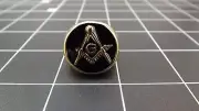 Gold Tone Anodized Stainless Steel Square & Compass Enamel Mason Ring