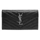 【YSL】MONOGRAM系列V字縫線魚子醬牛皮金屬LOGO銀釦手拿長夾(黑372264-BOW02-1000)