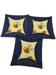 6123 set of 3 Bumble Bee Coasters/Mug Mats heavy wt denim.