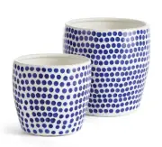 Napa Home BLUE WHITE WHIMSICAL POLKA DOT CERAMIC POTS Barclay Butera N2SN09 SET