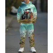 Boys' 3D Graphic Car Hoodie Sweatpants Set Sports Suit Tracksuits Long Sleeve Spring Fall Daily Basic Casual Kids 4-12 Years Hooded Outdoor Vacation Sports Ta