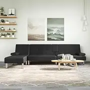 L-Shaped Sofa Bed Black 255x140x70 cm Faux Leather,LShaped Sofa Bed with USB Charging Multifunctional and Comfortable Sleeper Sofa for Small Spaces Living Room Sofa