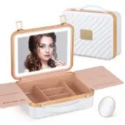 Travel Makeup Case With Light Up Mirror Portable Organizer and Train Case for...