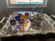 Moroccan Handmade Silver-Plated Teapot with a Set Of 6 Teacups
