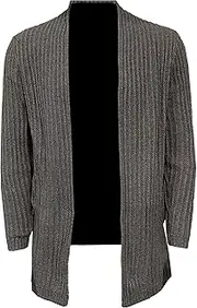 [Generic] Men Open Front Long Sleeve Knit Cardigan Shawl Collar Sweater with Pockets Shawl Collar Open Front Knit Sweater, Grey, Medium