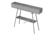 Portable Charcoal Grill Rectangular Folding Stainless Steel BBQ Grill L100xW18cm For Skewer and Kebabs with Storage Shelf Outdoor Camping Patio Cooking
