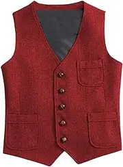 [HEYDHSDC] Men'S Business Silver Vest Jacket Slim Fit Prom Wool Blazer Double Breasted Waistcoat For Party Wedding Red Xxxl