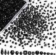 AUREHEN 1300 Pcs Glass Beads for Jewelry Making, Assorted Crystal Beads with Box, Faceted Round Bicon Rondelle Square Teardrop Crystal Beads for DIY Crafts Necklace Bracelet Earring Kit (Black)