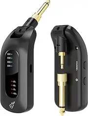 aiworth 5.8GHz Wireless Guitar System - 4-Channel Rechargeable Digital Guitar Transmitter and Receiver with Low Latency, 50 m Range, 48 K/24 Bit Sound Quality for Electric Guitar and Electric Bass