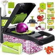 TELANKS 15 in 1 Multifunctional Vegetable Chopper, Dicer, Slicer, Grater, Julienne, Egg Separator, Water Filter Basket, Sand Suard, Squeegee, Grey, ABS Plastic, Stainless Steel Blade