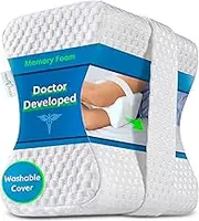 Doctor Developed Knee Pillow - Orthopaedic Memory Foam Wedge for Side Sleepers, Sciatica, Lower Back Pain - Leg Pillow for Side Sleeping - DOCTOR WRITTEN HANDBOOK INCLUDED