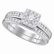 14k White Gold Round Diamond Square Cluster Bridal Wedding Ring Set 5/8 Cttw