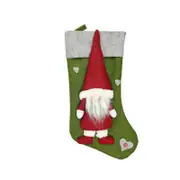 Cute No Face Doll Shape Christmas Stocking Hanging Bag Green Christmas faceless old socks