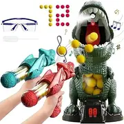 NMM Movable Dinosaur Shooting Toys for 4 5 6 7 8 Year Old Boys, Shooting Target Games Toys with 2 Air Pump Gun, 72 Foam Bullets, LED Score Record, Spray, Sound for Boys Girls Christmas Birthday Gifts