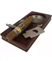 The Compact with Leather Cigar Ashtray- Cigar Cutter and Punch 4.75 x 4.75 x 2.8