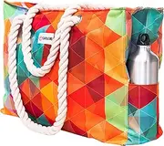 [SHYLERO] Beach Bag XXL (HUGE). 100% Waterproof. L22"xH15"xW6" (56x38x15cm). Rope Handles, Top Zipper, Outside Pockets. Shoulder Beach Tote has Phone Case, Built-In Key Holder, Bottle Opener