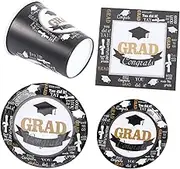 1 Set 68 Pcs 2021 Party Tableware Set Graduation Plates Cups Plate Cup Party Plates Black Graduation Paper Plate Congrats Grad Tableware