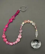 Beaded Suncatcher Ombre Hot Pink To Clear Crystal Prism Hanging Patio Decor